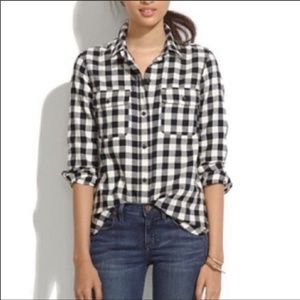 Madewell Lightweight Black and White Flannel Crossover Faux Tucked Shirt Sz XS